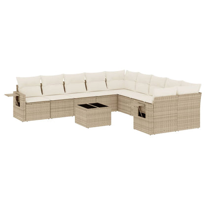 Set Divani da Giardino 11 pz con Cuscini Beige in Polyrattan - homemem39