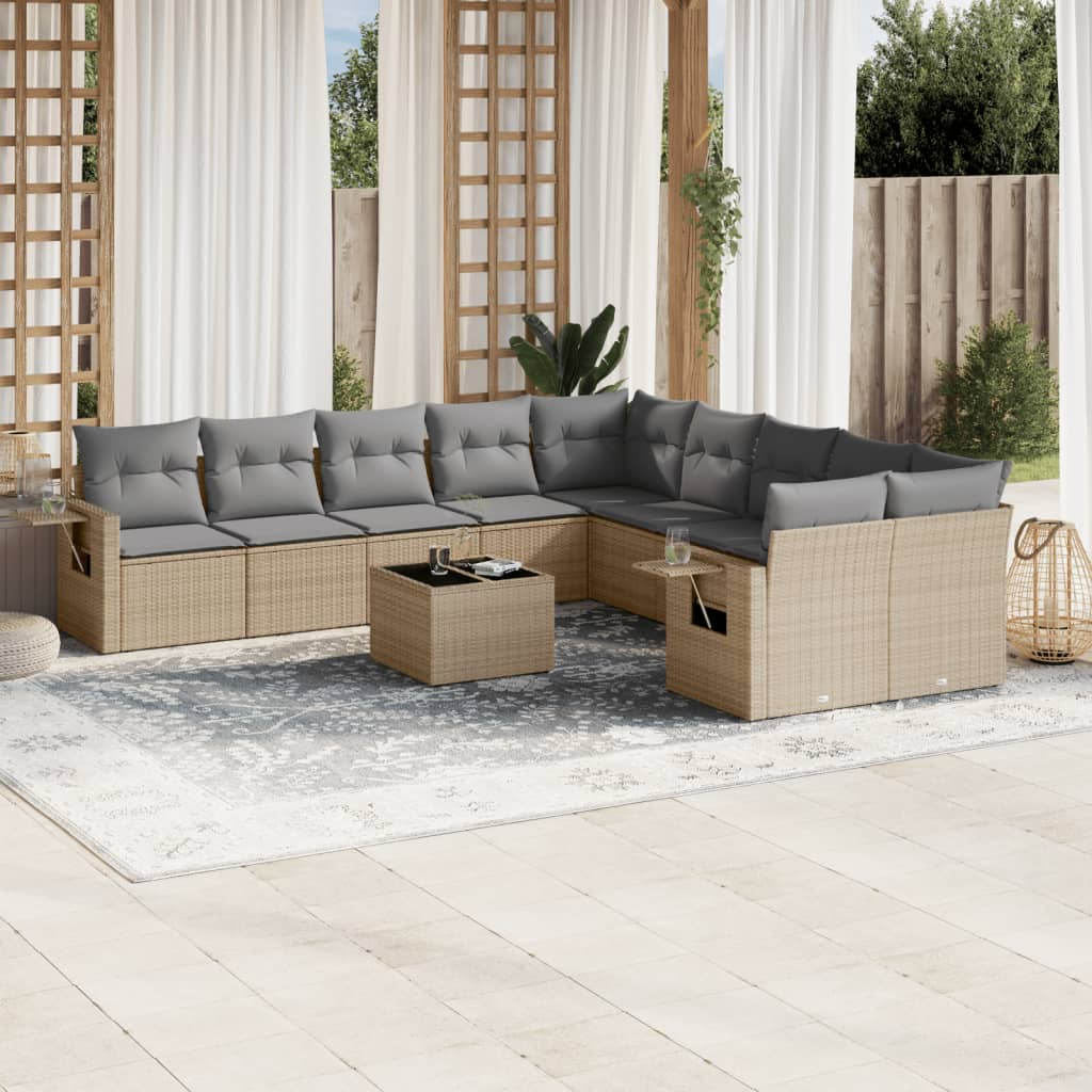 Set Divani da Giardino 11 pz con Cuscini Beige in Polyrattan - homemem39