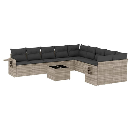 Set Divani da Giardino 11 pz con Cuscini in Polyrattan Grigio