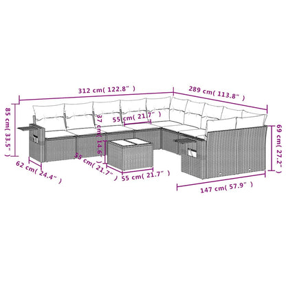 Set Divani da Giardino 11 pz con Cuscini in Polyrattan Grigio | homemem39
