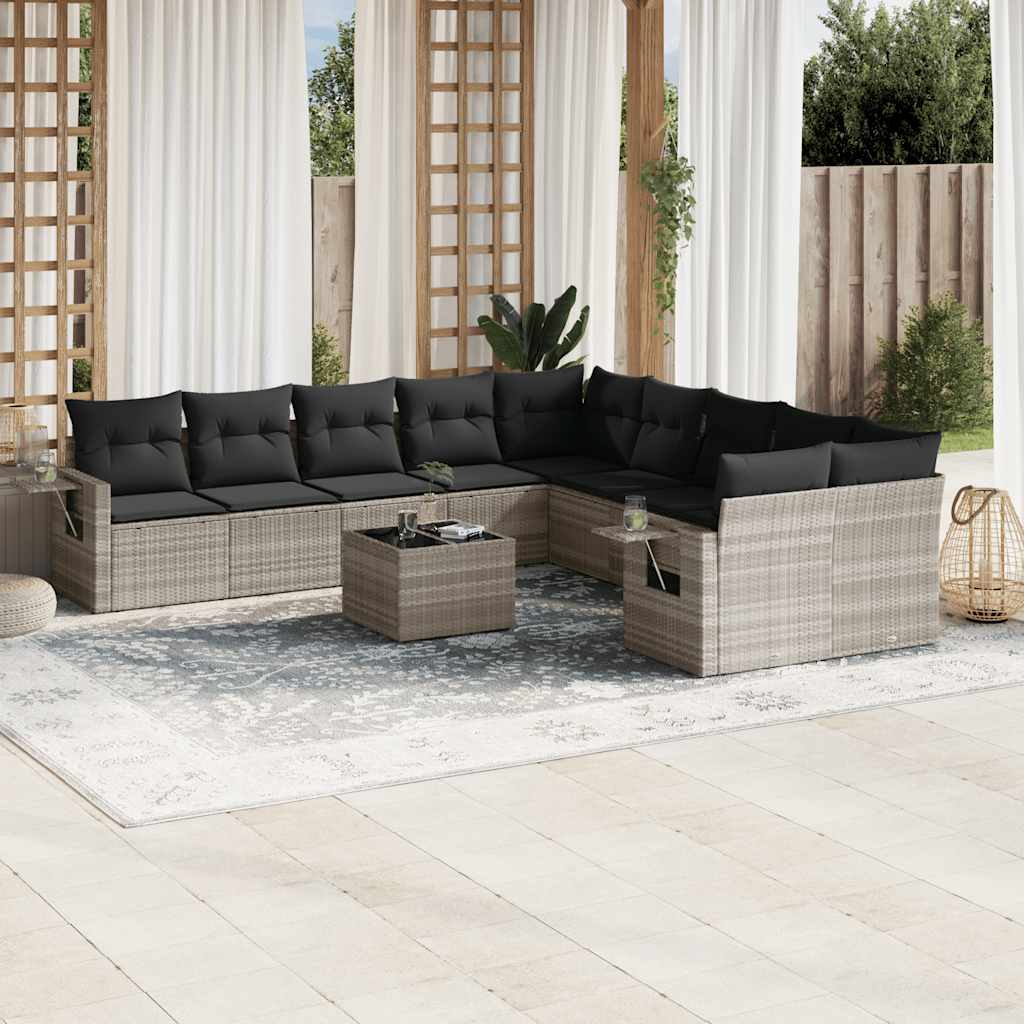Set Divani da Giardino 11 pz con Cuscini in Polyrattan Grigio - homemem39