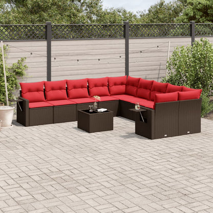 Set Divani da Giardino 11 pz con Cuscini Marrone in Polyrattan | homemem39
