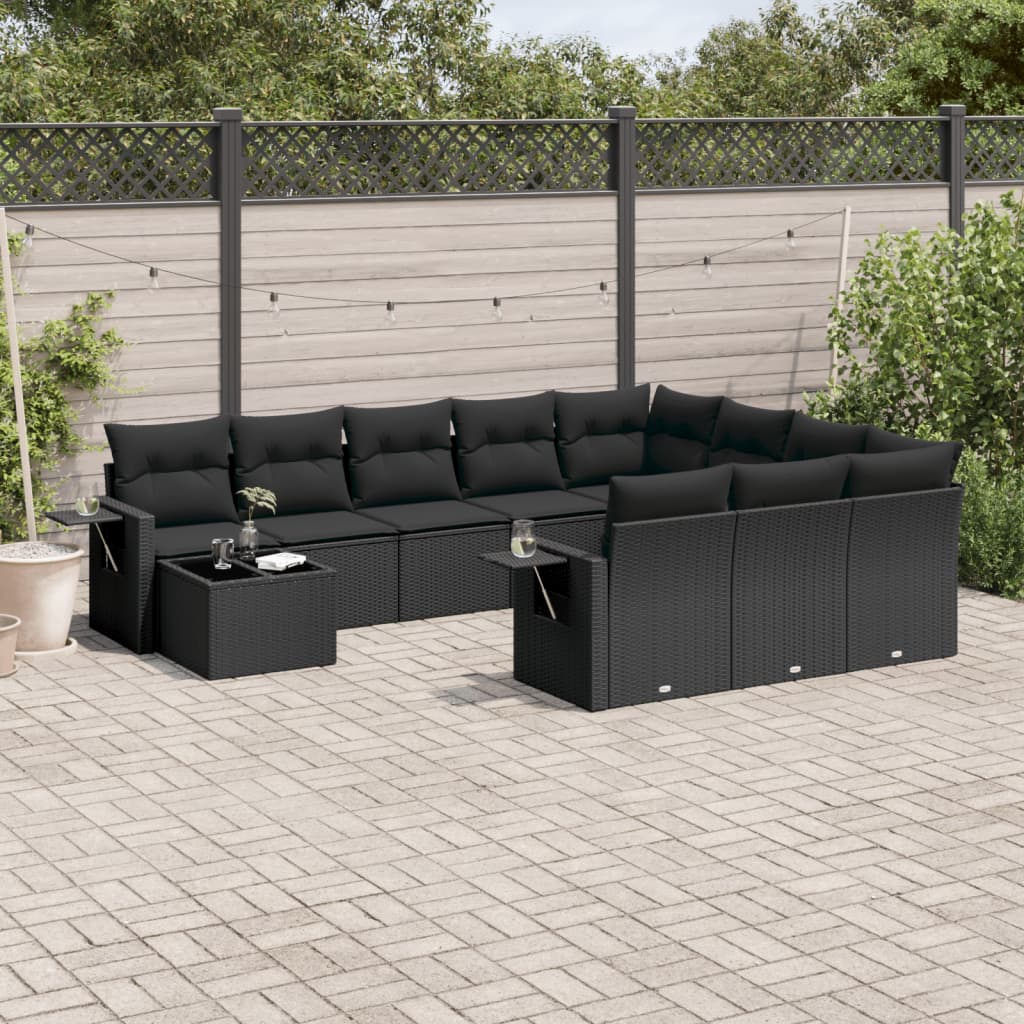 Set Divani da Giardino 11 pz con Cuscini in Polyrattan Nero - homemem39