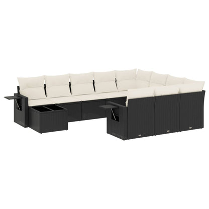 Set Divani da Giardino 11 pz con Cuscini in Polyrattan Nero - homemem39