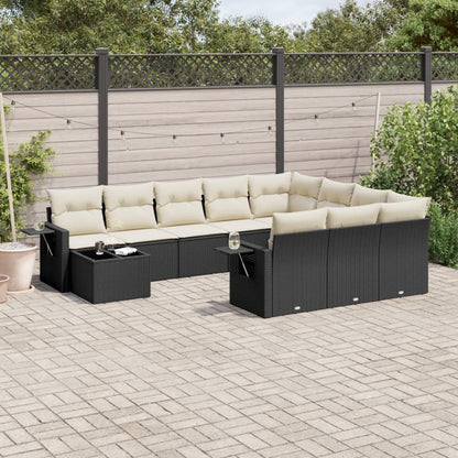 Set Divani da Giardino 11 pz con Cuscini in Polyrattan Nero - homemem39