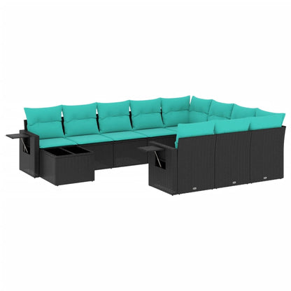 Set Divani da Giardino 11 pz con Cuscini Nero in Polyrattan | homemem39