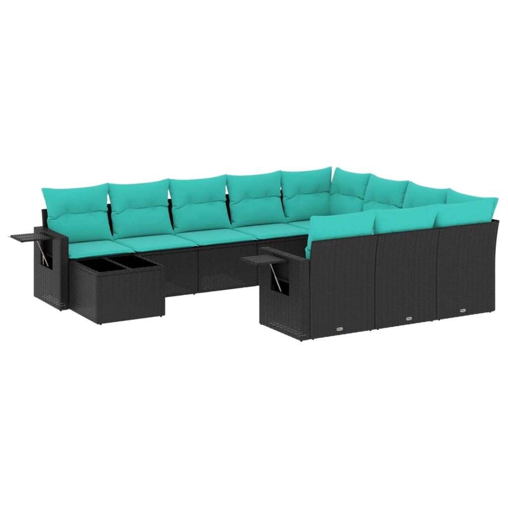 Set Divani da Giardino 11 pz con Cuscini Nero in Polyrattan