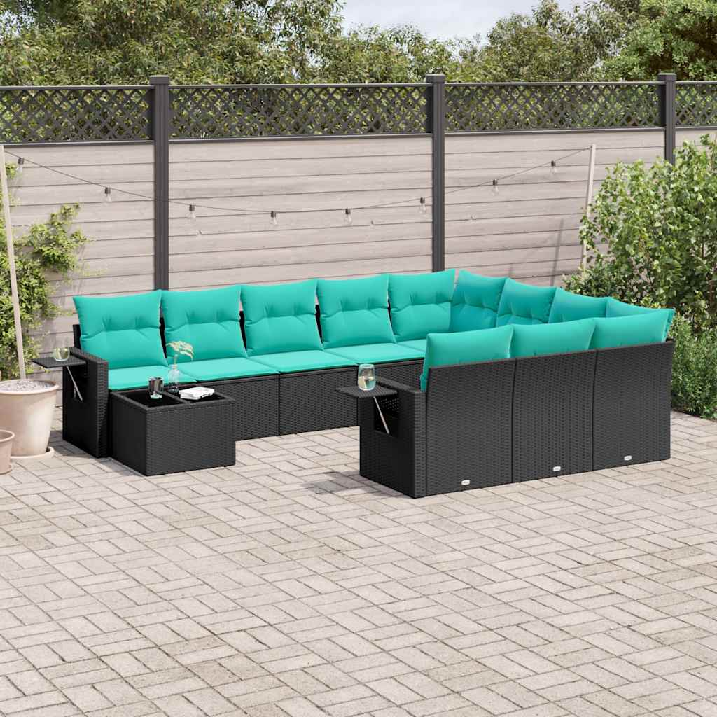 Set Divani da Giardino 11 pz con Cuscini Nero in Polyrattan | homemem39