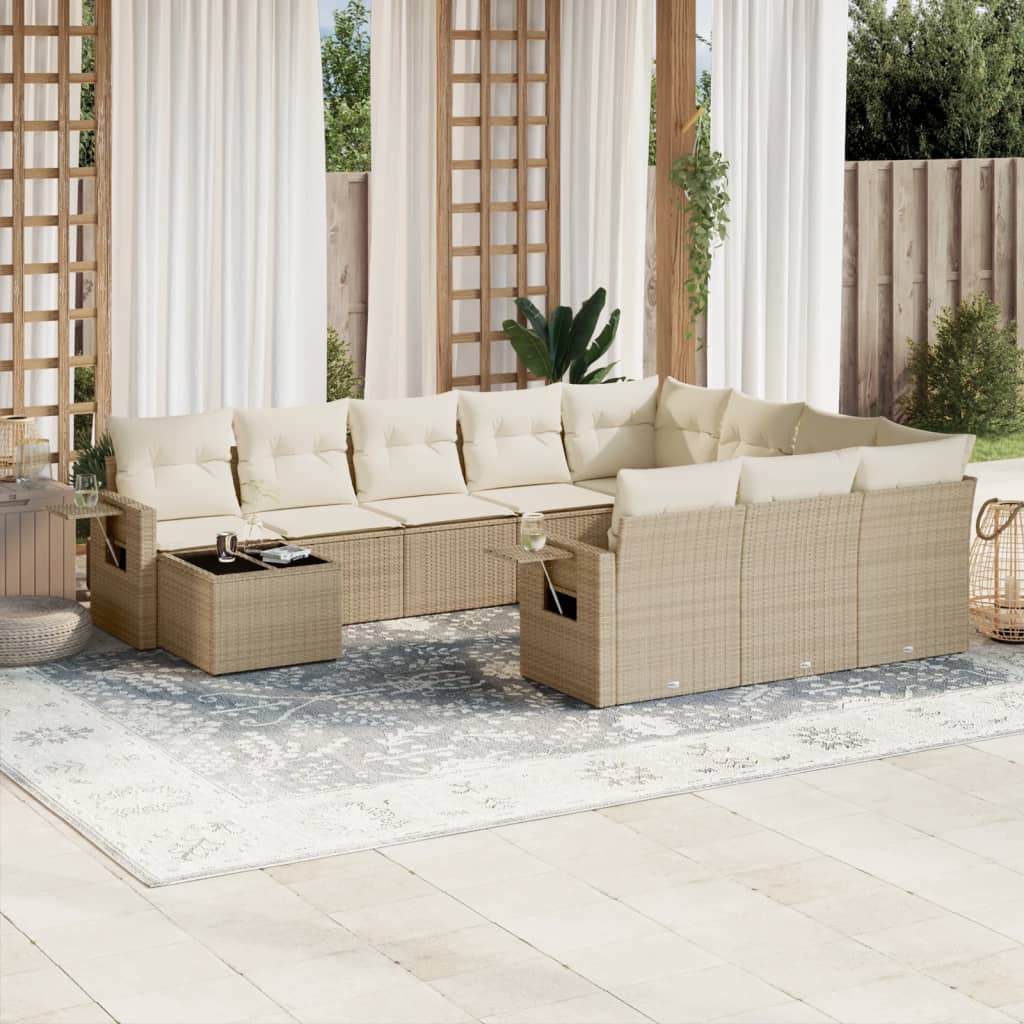 Set Divani da Giardino 11 pz con Cuscini Beige in Polyrattan - homemem39