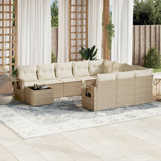 Set Divani da Giardino 11 pz con Cuscini Beige in Polyrattan - homemem39