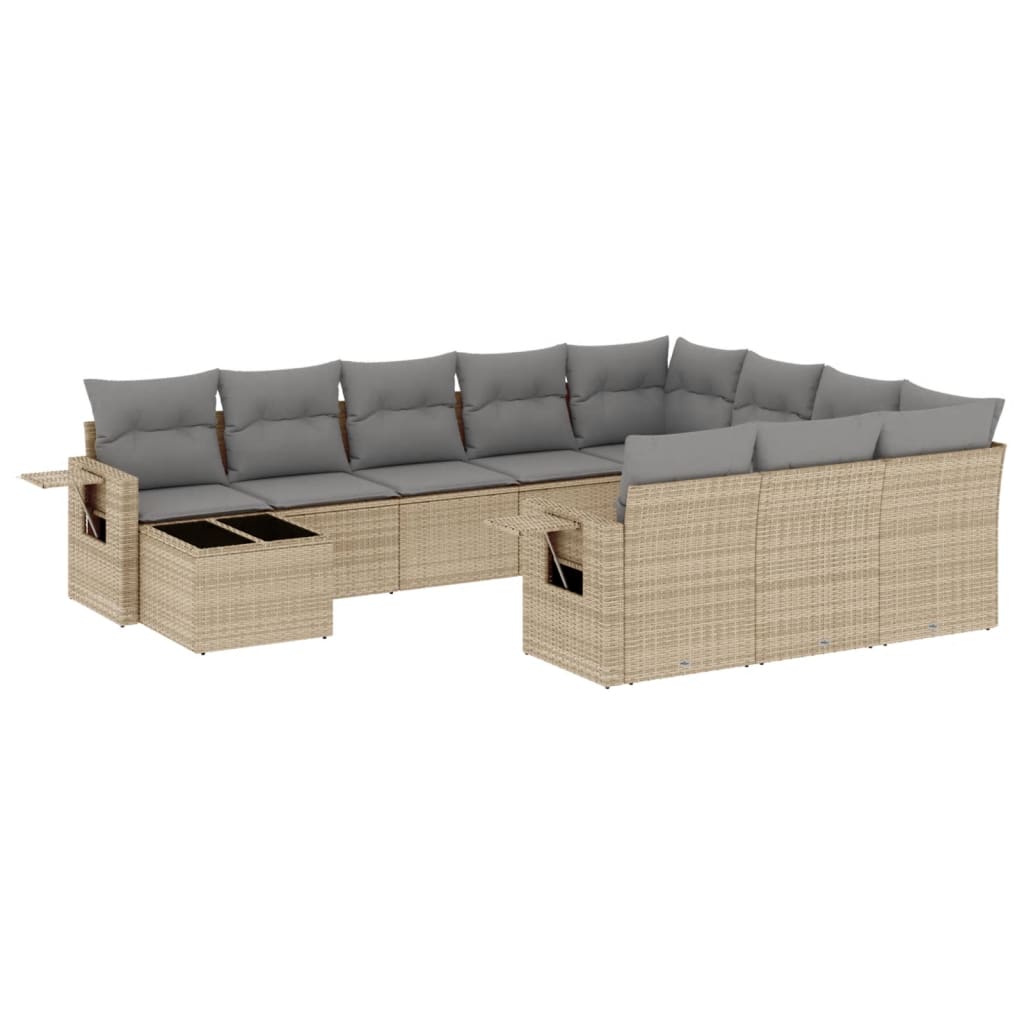Set Divani da Giardino 11 pz con Cuscini Beige in Polyrattan - homemem39