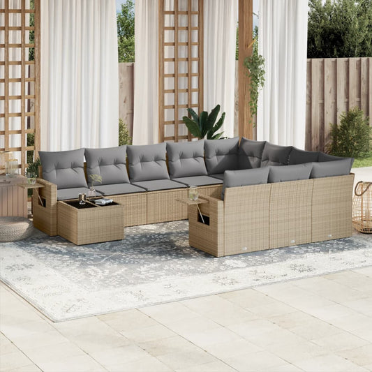 Set Divani da Giardino 11 pz con Cuscini Beige in Polyrattan - homemem39