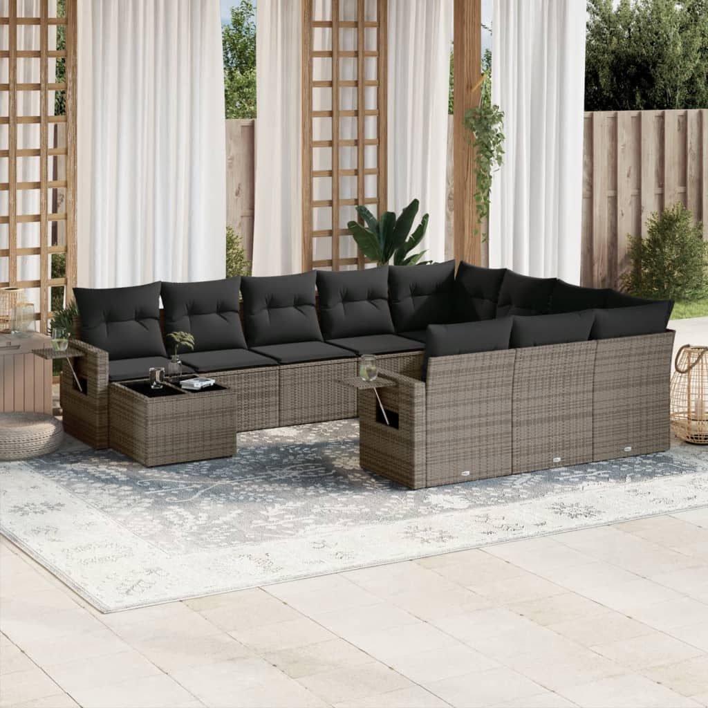 Set Divani da Giardino 11 pz con Cuscini in Polyrattan Grigio - homemem39