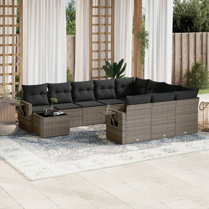 Set Divani da Giardino 11 pz con Cuscini in Polyrattan Grigio - homemem39