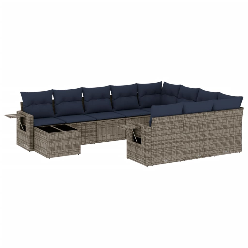 Set Divani da Giardino 11 pz con Cuscini Grigio in Polyrattan