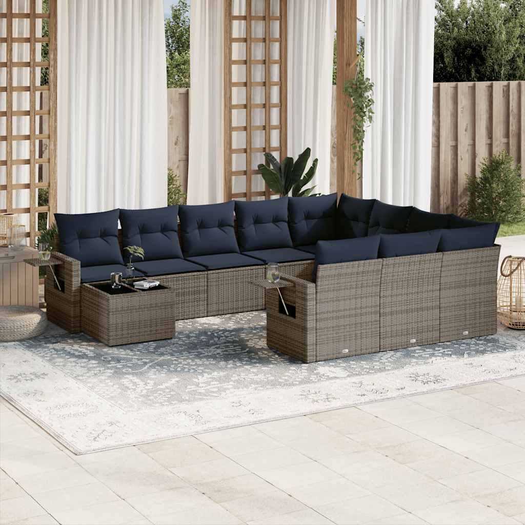 Set Divani da Giardino 11 pz con Cuscini Grigio in Polyrattan