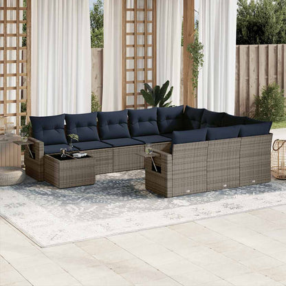 Set Divani da Giardino 11 pz con Cuscini Grigio in Polyrattan
