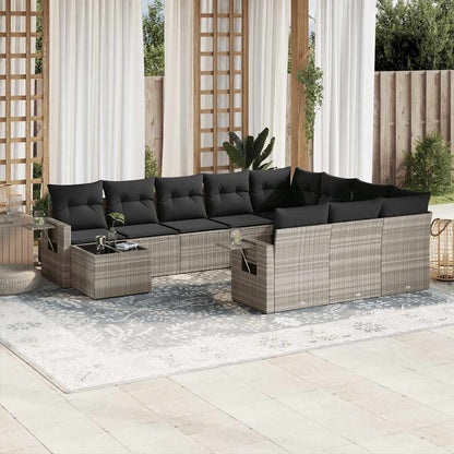 Set Divani da Giardino 11 pz con Cuscini in Polyrattan Grigio