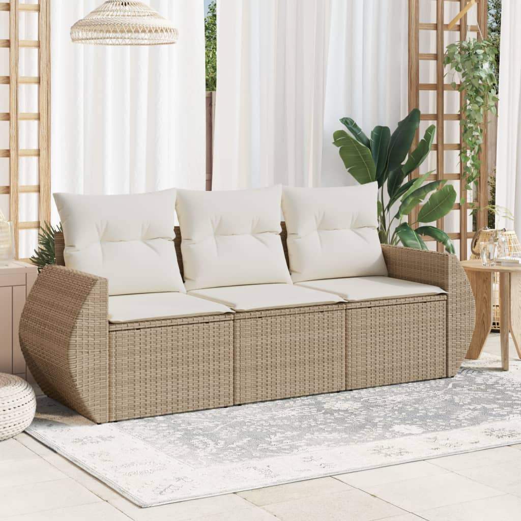 Set Divano da Giardino 3 pz con Cuscini Beige in Polyrattan - homemem39