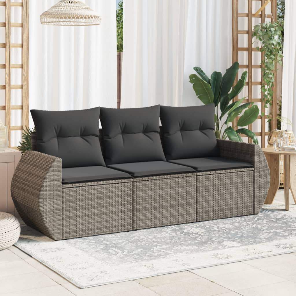 Set Divani da Giardino 3 pz con Cuscini Grigio in Polyrattan - homemem39