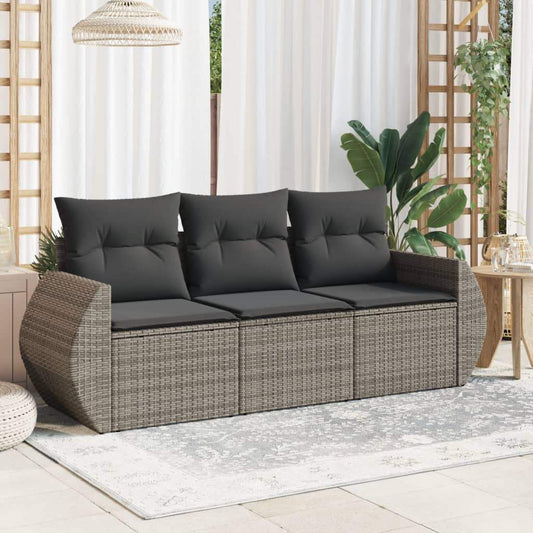 Set Divani da Giardino 3 pz con Cuscini Grigio in Polyrattan - homemem39