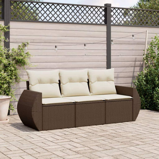 Set Divano da Giardino 3 pz con Cuscini Marrone in Polyrattan - homemem39