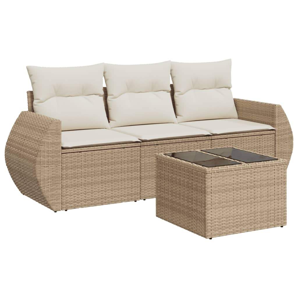 Set Divano da Giardino 4 pz con Cuscini Beige in Polyrattan - homemem39