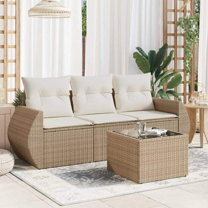 Set Divano da Giardino 4 pz con Cuscini Beige in Polyrattan - homemem39