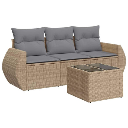 Set Divano da Giardino 4 pz con Cuscini Beige in Polyrattan - homemem39