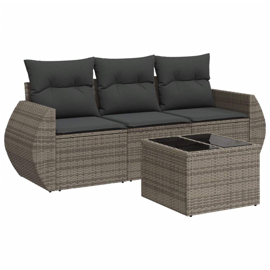 Set Divani da Giardino 4 pz con Cuscini in Polyrattan Grigio - homemem39