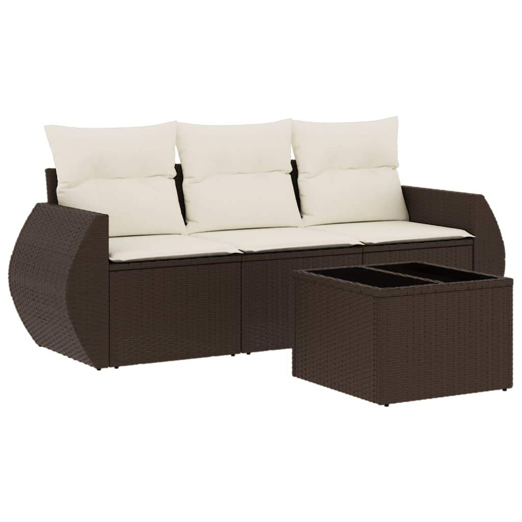 Set Divano da Giardino 4 pz con Cuscini Marrone in Polyrattan - homemem39