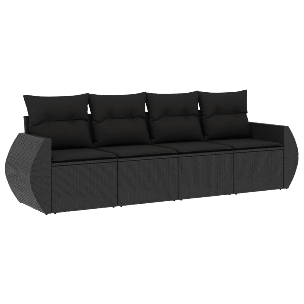 Set Divani da Giardino 4 pz con Cuscini Nero in Polyrattan | homemem39