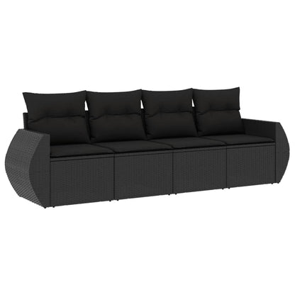 Set Divani da Giardino 4 pz con Cuscini Nero in Polyrattan | homemem39