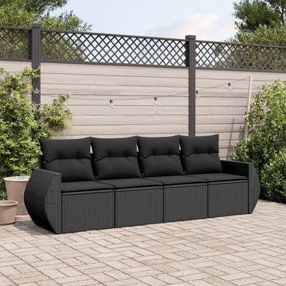 Set Divani da Giardino 4 pz con Cuscini Nero in Polyrattan | homemem39