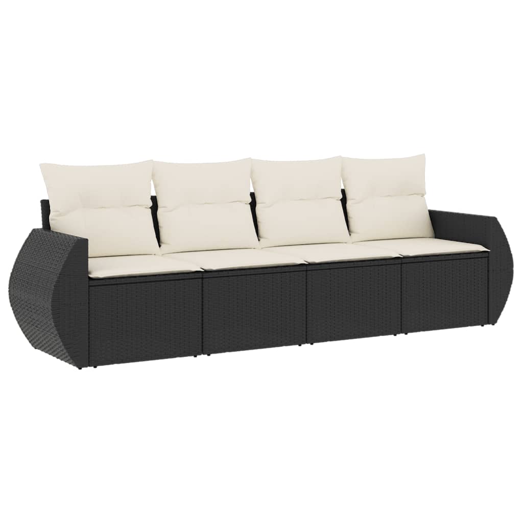 Set Divani da Giardino 4 pz con Cuscini Nero in Polyrattan | homemem39