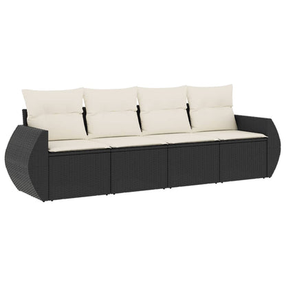 Set Divani da Giardino 4 pz con Cuscini Nero in Polyrattan | homemem39