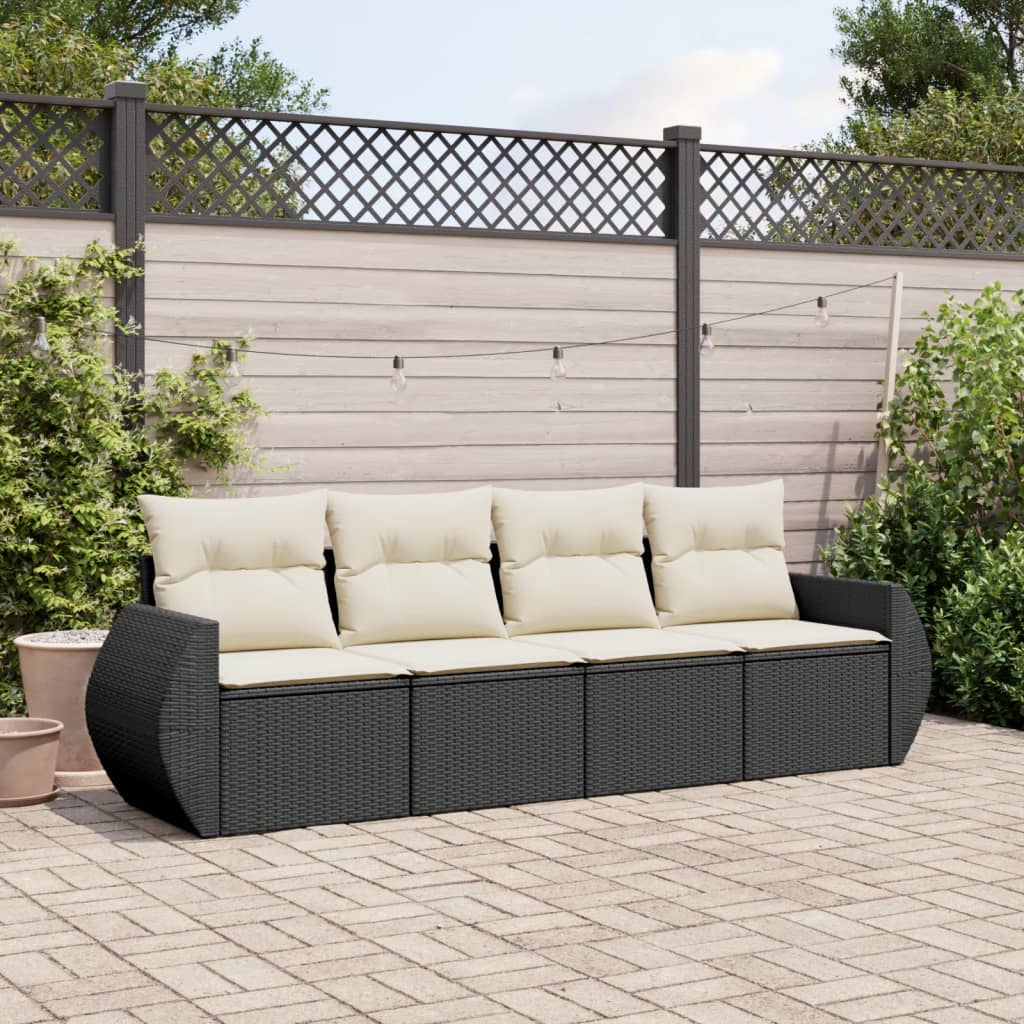 Set Divani da Giardino 4 pz con Cuscini Nero in Polyrattan | homemem39