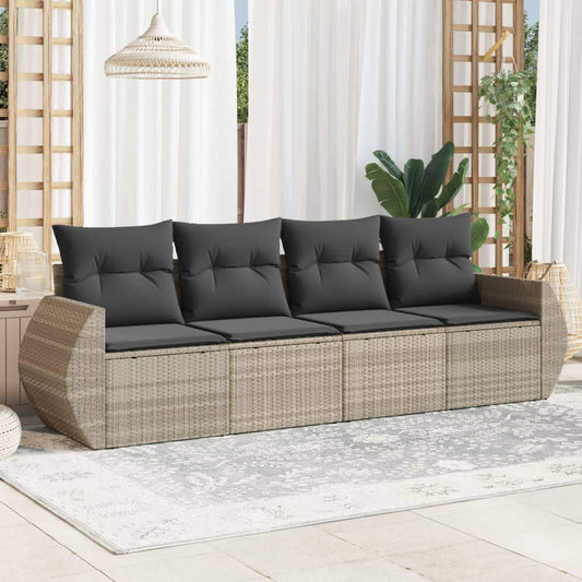 Set Divano da Giardino 4pz con Cuscini Grigio Chiaro Polyrattan - homemem39