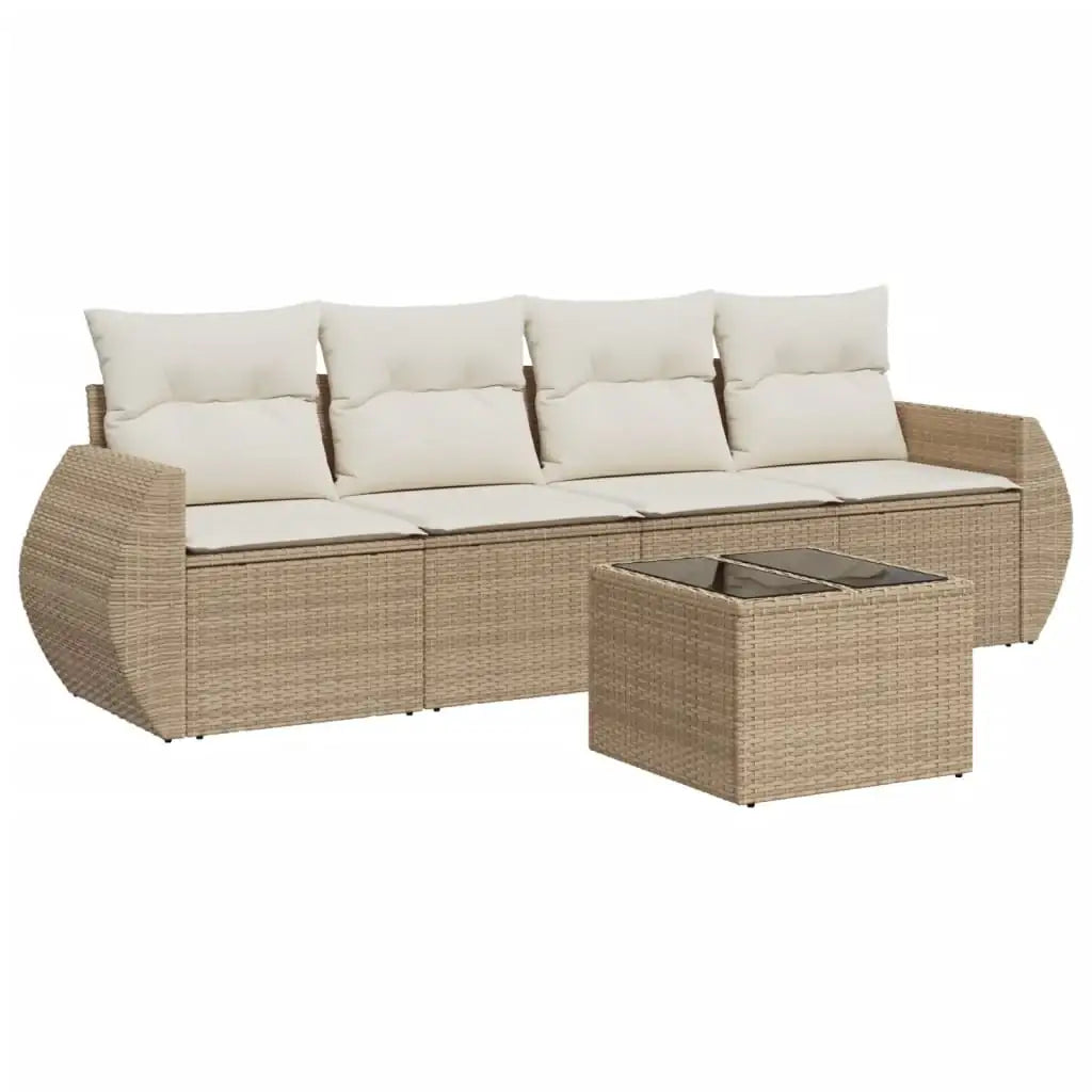 Set Divano da Giardino 5 pz con Cuscini Beige in Polyrattan - homemem39