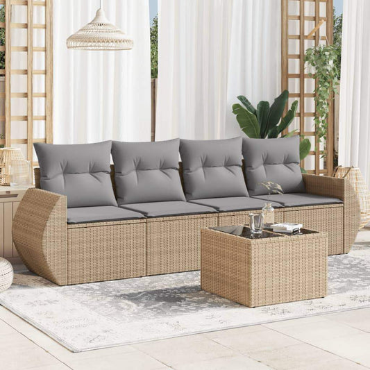 Set Divano da Giardino 5 pz con Cuscini Beige in Polyrattan - homemem39