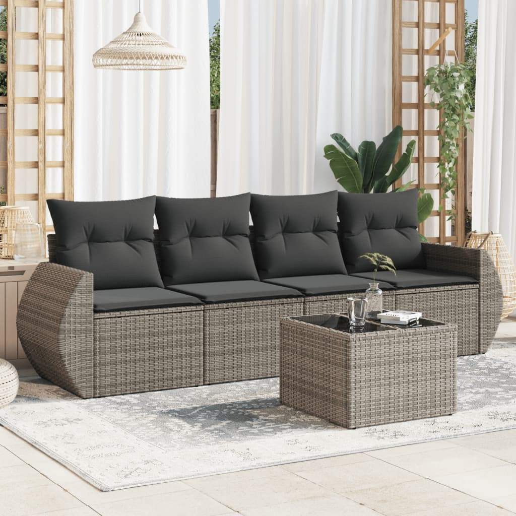 Set Divano da Giardino 5 pz con Cuscini Grigio in Polyrattan - homemem39