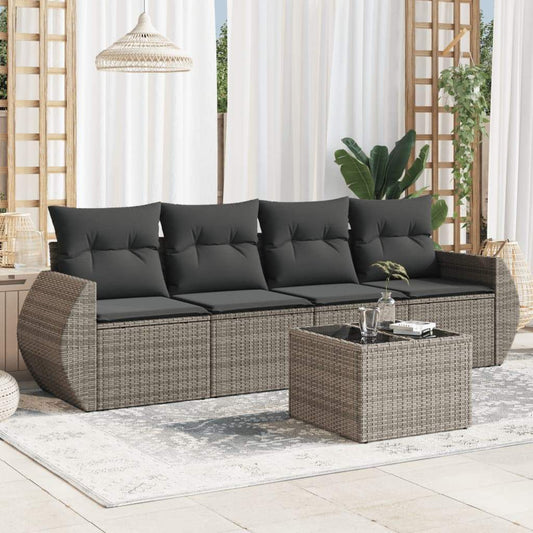 Set Divano da Giardino 5 pz con Cuscini Grigio in Polyrattan - homemem39