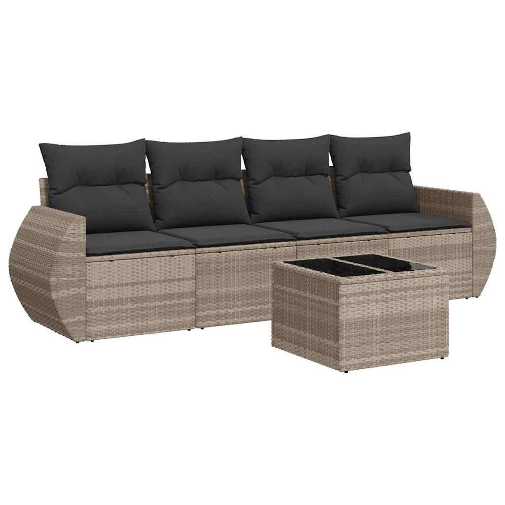 Set Divano da Giardino 5pz con Cuscini Grigio Chiaro Polyrattan - homemem39