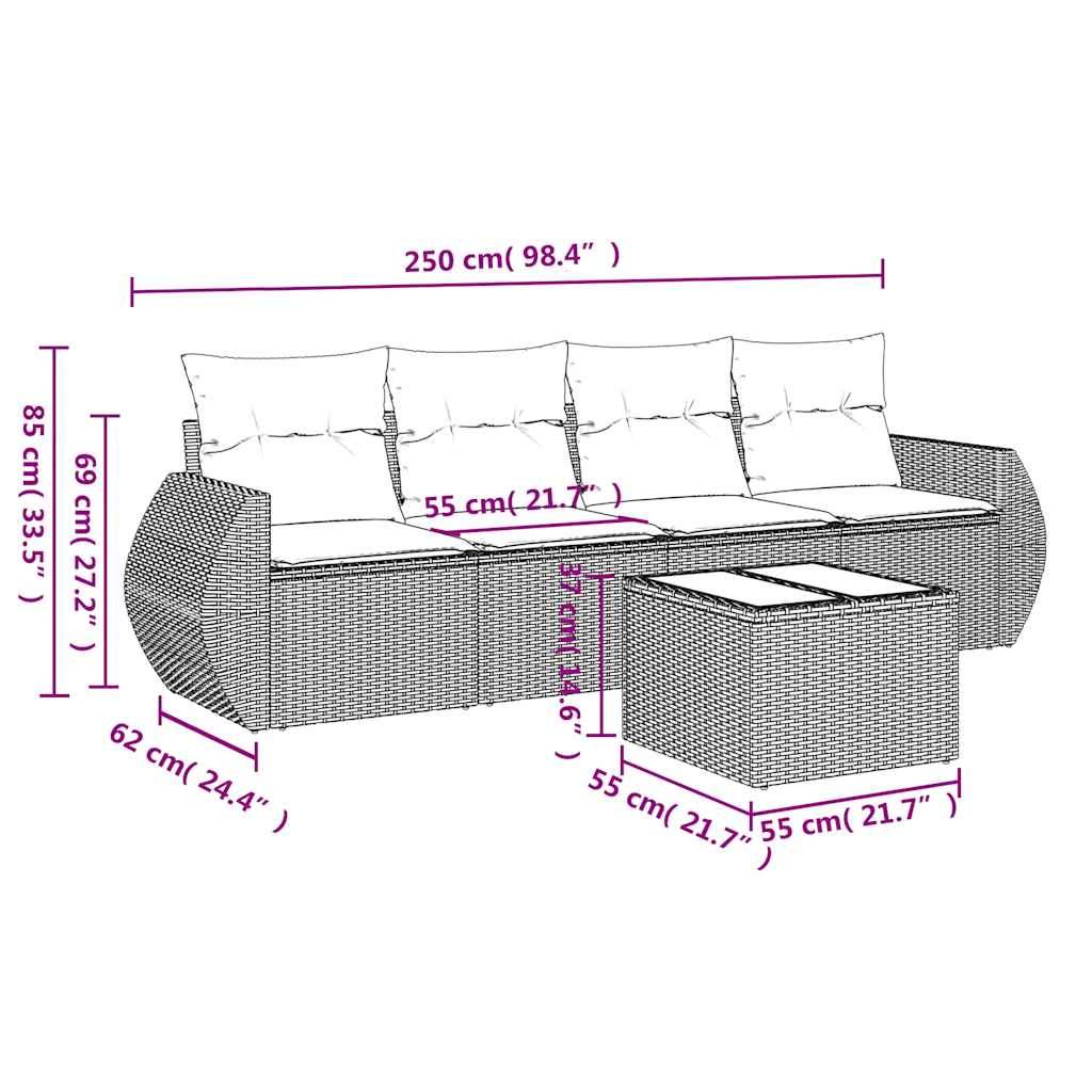 Set Divano da Giardino 5pz con Cuscini Grigio Chiaro Polyrattan - homemem39