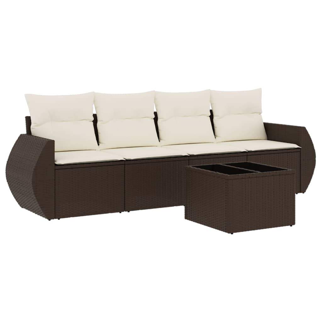 Set Divano da Giardino 5 pz con Cuscini Marrone in Polyrattan - homemem39