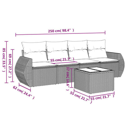 Set Divano da Giardino 5 pz con Cuscini Marrone in Polyrattan - homemem39