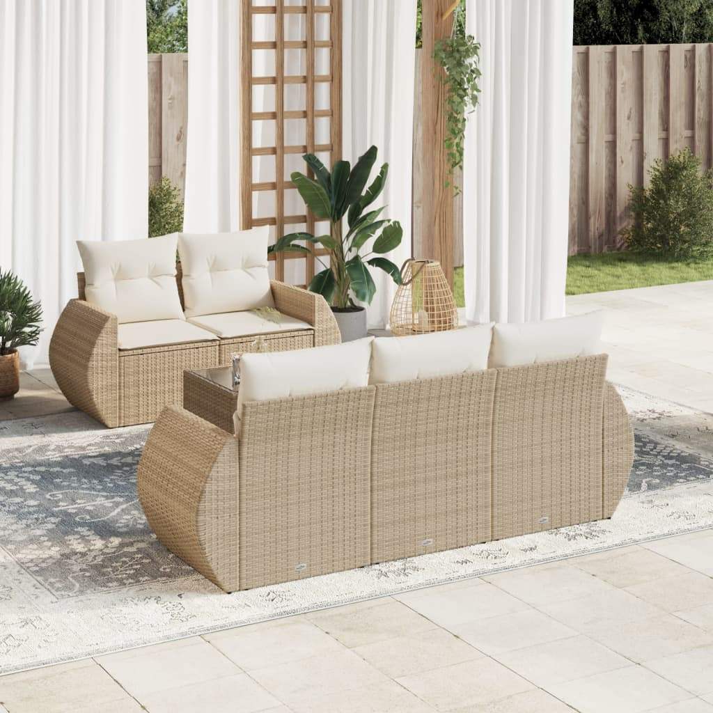 Set Divano da Giardino 6 pz con Cuscini Beige in Polyrattan - homemem39