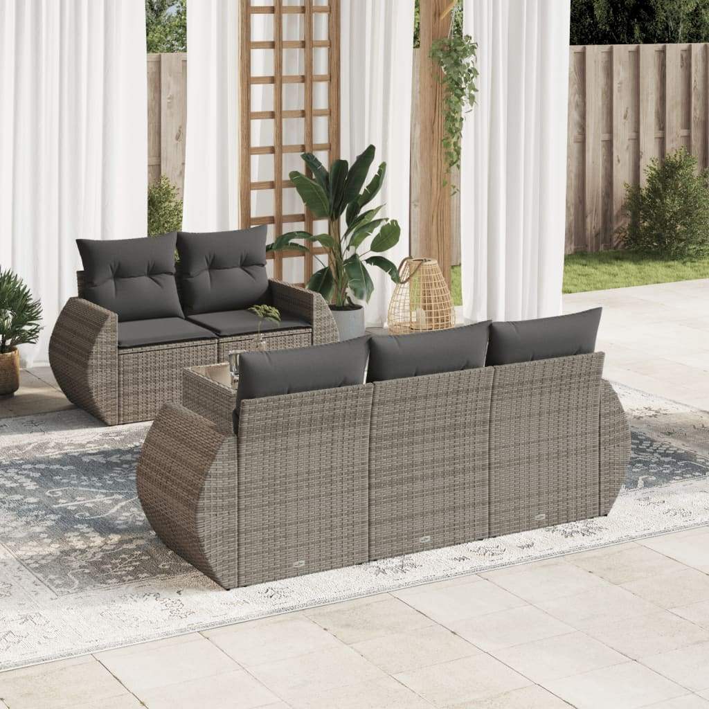 Set Divano da Giardino 6 pz con Cuscini Grigio in Polyrattan - homemem39