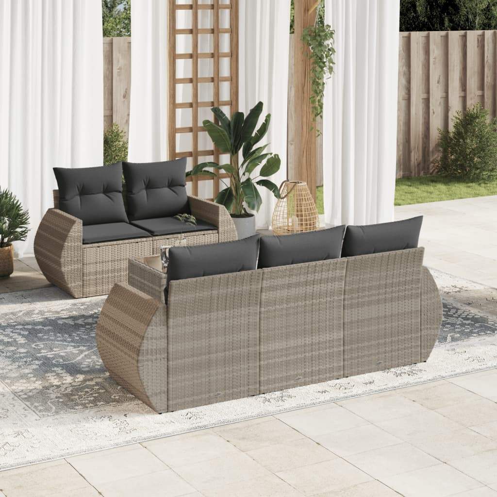 Set Divano da Giardino 6pz con Cuscini Grigio Chiaro Polyrattan - homemem39