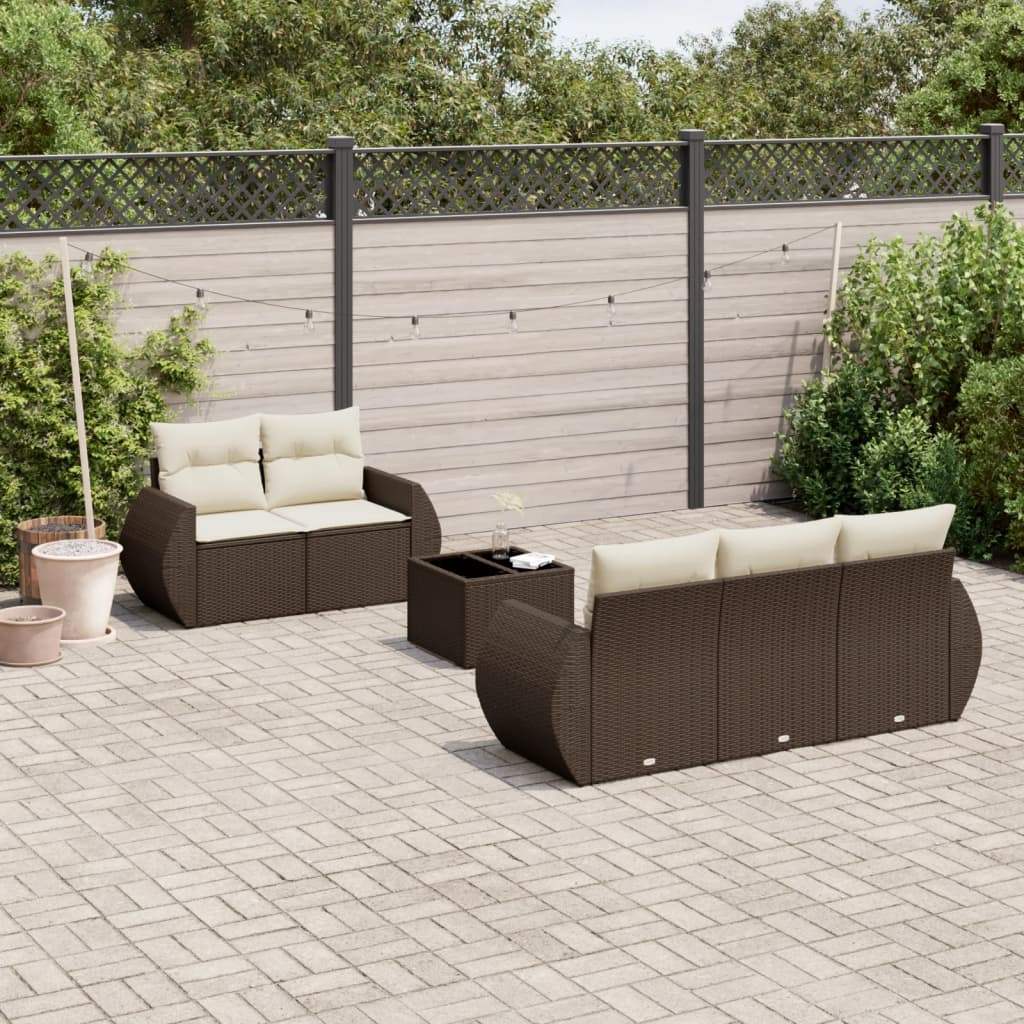 Set Divano da Giardino 6 pz con Cuscini Marrone in Polyrattan - homemem39